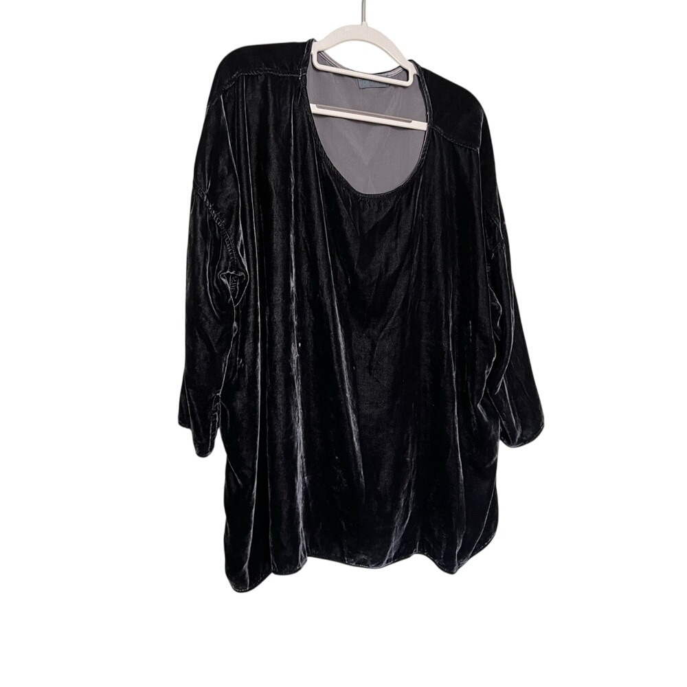 CP Shades black velour silk blend long sleeve blouse dark goth silky witchy